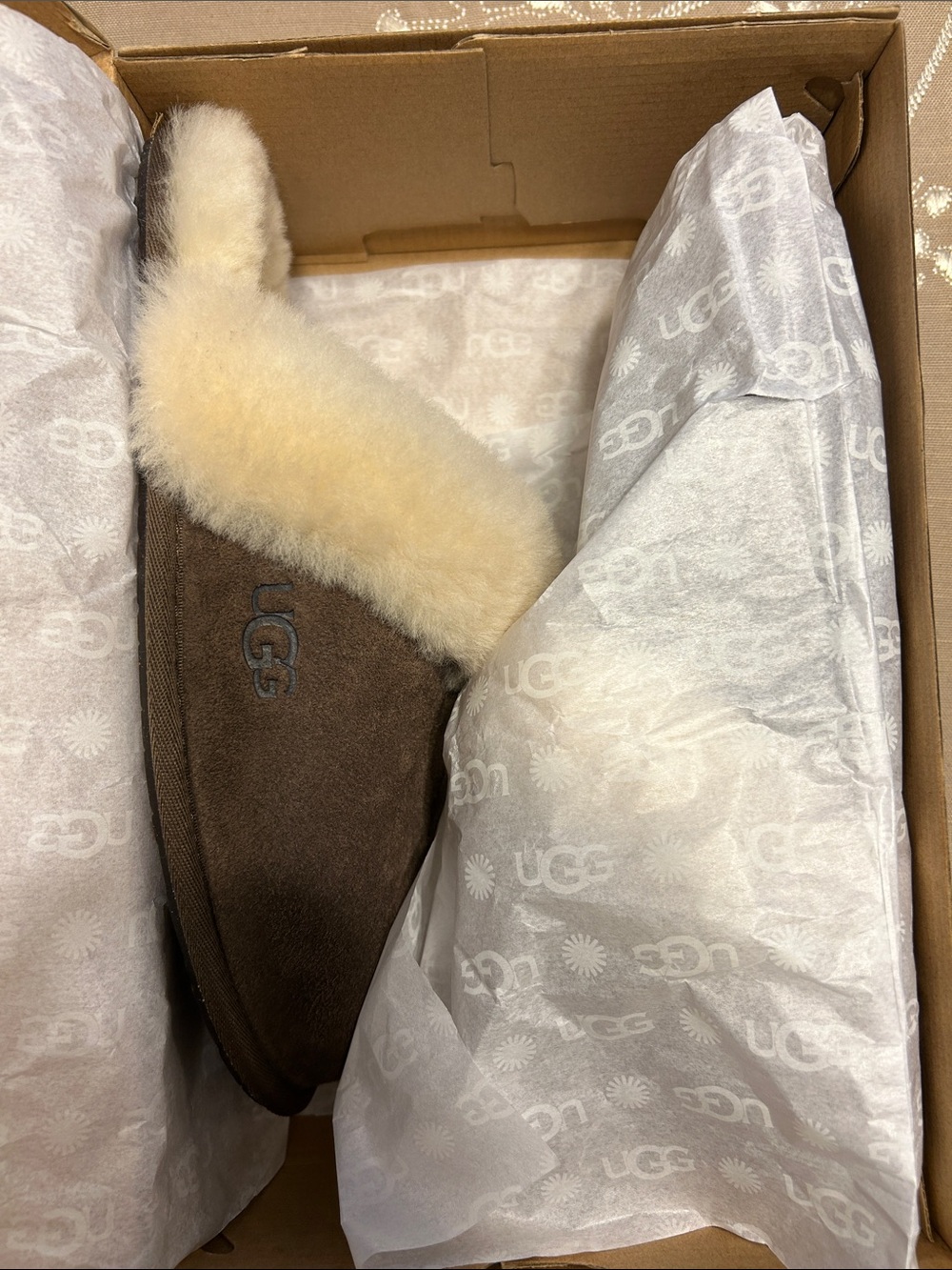 UGG Brown Suede Sheepskin-Lined Slip-On Slipper - Picture 8 of 10
